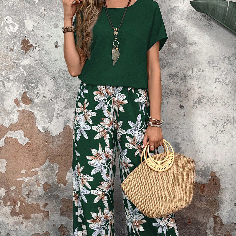 ⏰🔥LIMITED TIME 50% OFF! 💃 Women’s Casual Floral Print Wide-Leg Trousers & Short Sleeve Top Set – Flowy, Comfortable & Effortlessly Chic ✨🌸