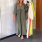 Bubble & 3/4 Sleeve V-Neck Maxi Dress