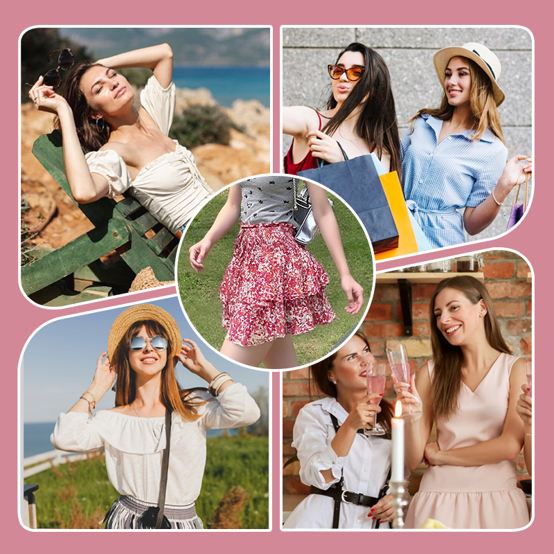 Lightweight Slimming Floral Ruffle Tiered Skirt