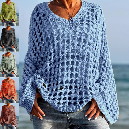 🎉Limited Sale🎉Women’s Casual Solid Color Crochet Knit Top