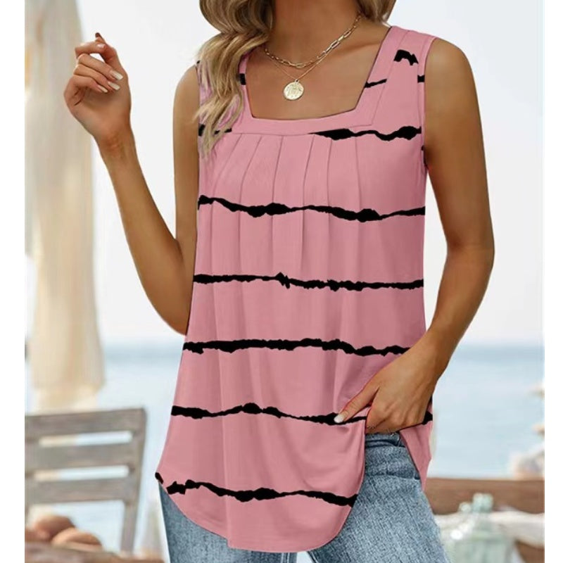 Women's Summer Sleeveless Square Neck Printed Camisole Top