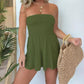Strapless Off Shoulder Pleated Flowy Short Romper