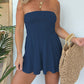 Strapless Off Shoulder Pleated Flowy Short Romper