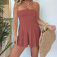 Strapless Off Shoulder Pleated Flowy Short Romper
