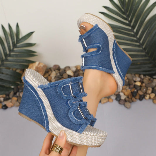 Women's Casual Denim Platform Slide Sandals