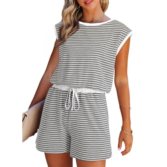 Women’s Striped Cap Sleeve Top Shorts 2-Piece Set