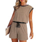 Women’s Striped Cap Sleeve Top Shorts 2-Piece Set