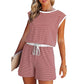 Women’s Striped Cap Sleeve Top Shorts 2-Piece Set