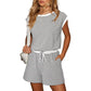 Women’s Striped Cap Sleeve Top Shorts 2-Piece Set