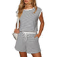 Women’s Striped Cap Sleeve Top Shorts 2-Piece Set