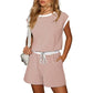 Women’s Striped Cap Sleeve Top Shorts 2-Piece Set