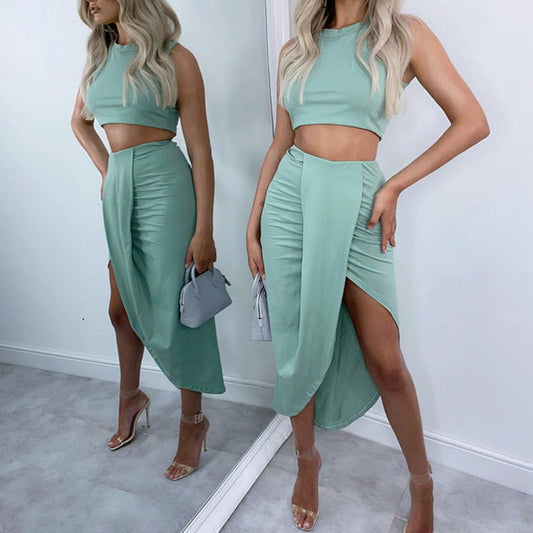 🌸New Arrival 50%OFF💖 Slim Sleeveless Top & Irregular Midi Skirt Set