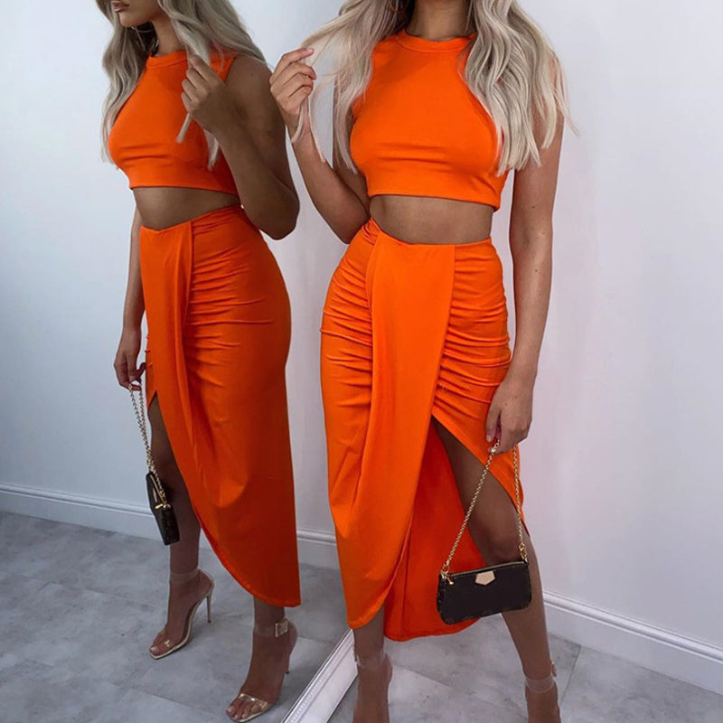🌸New Arrival 50%OFF💖 Slim Sleeveless Top & Irregular Midi Skirt Set