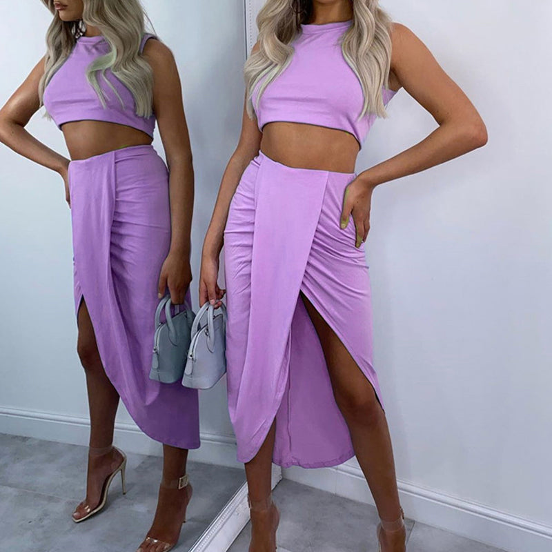 🌸New Arrival 50%OFF💖 Slim Sleeveless Top & Irregular Midi Skirt Set
