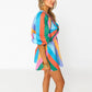 Women's V-Neck Striped Long-Sleeve Short Dress