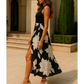 Summer Round Neck Sleeveless Floral Ruffled Dress