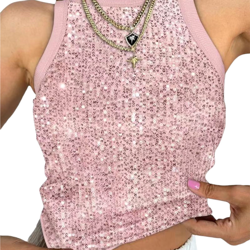 Sequin Round Neck Slim Fit Tank