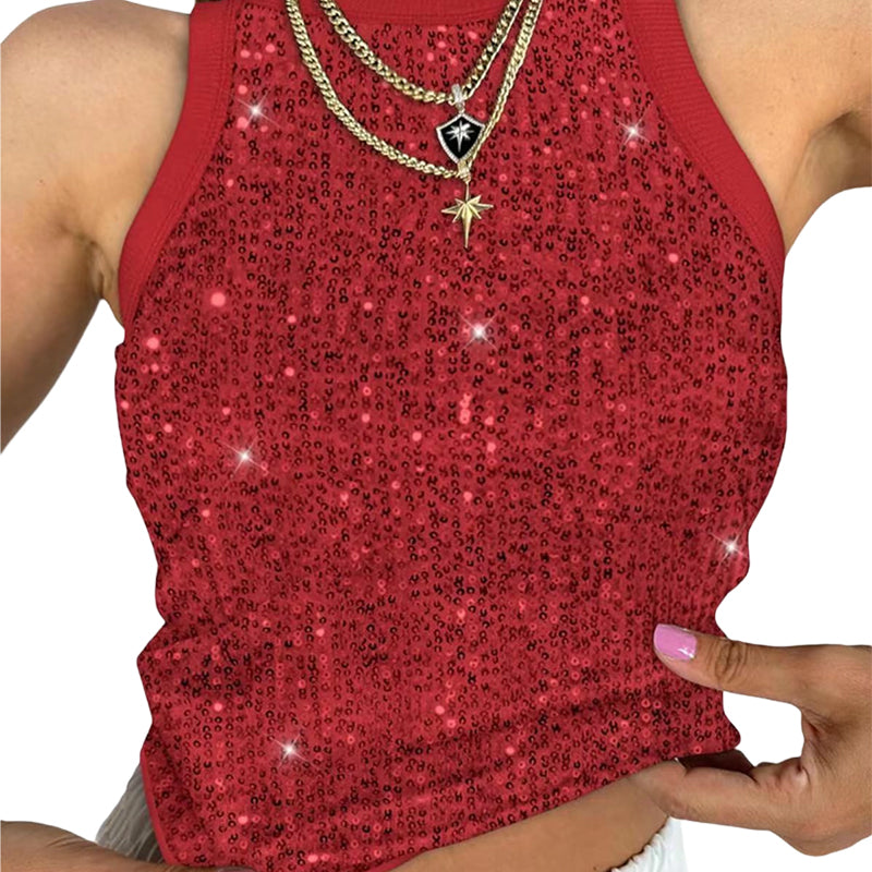 Sequin Round Neck Slim Fit Tank