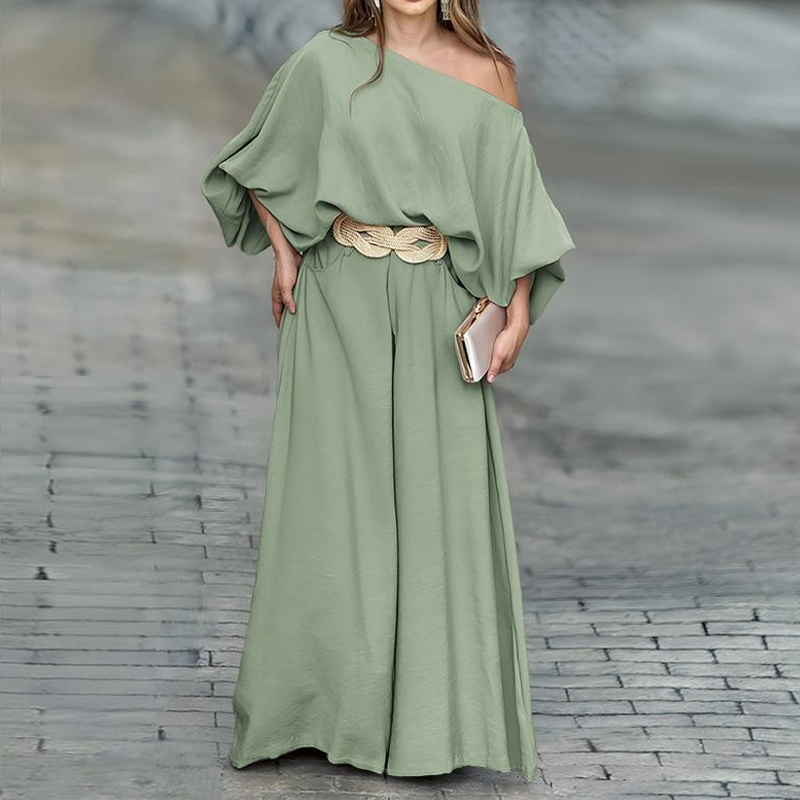 One-Shoulder Top & Wide-Leg Pants Set