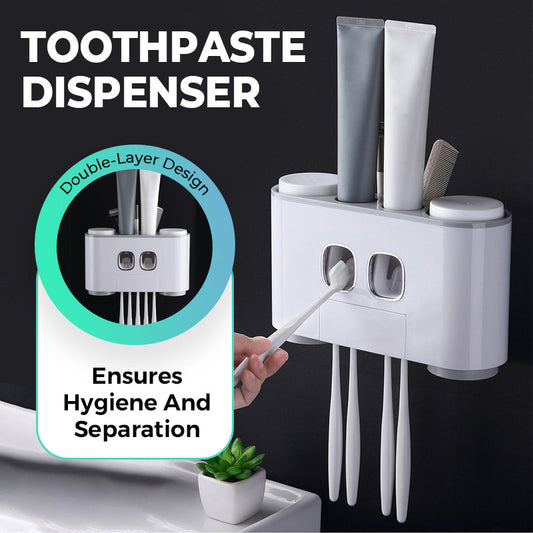 No-Drill Wall-Mounted Toothpaste Dispenser & Toothbrush and Cup Holder