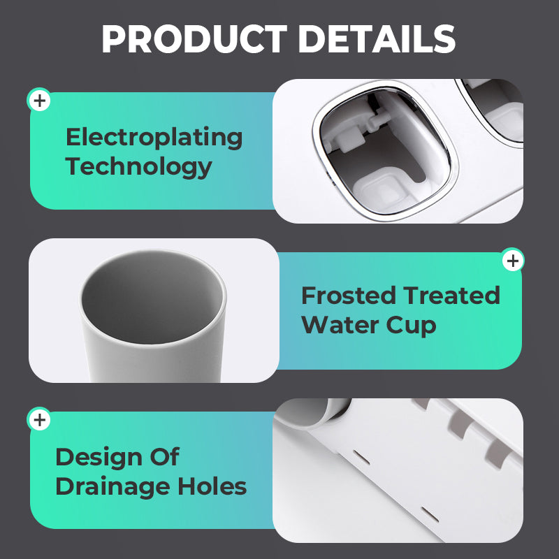 No-Drill Wall-Mounted Toothpaste Dispenser & Toothbrush and Cup Holder
