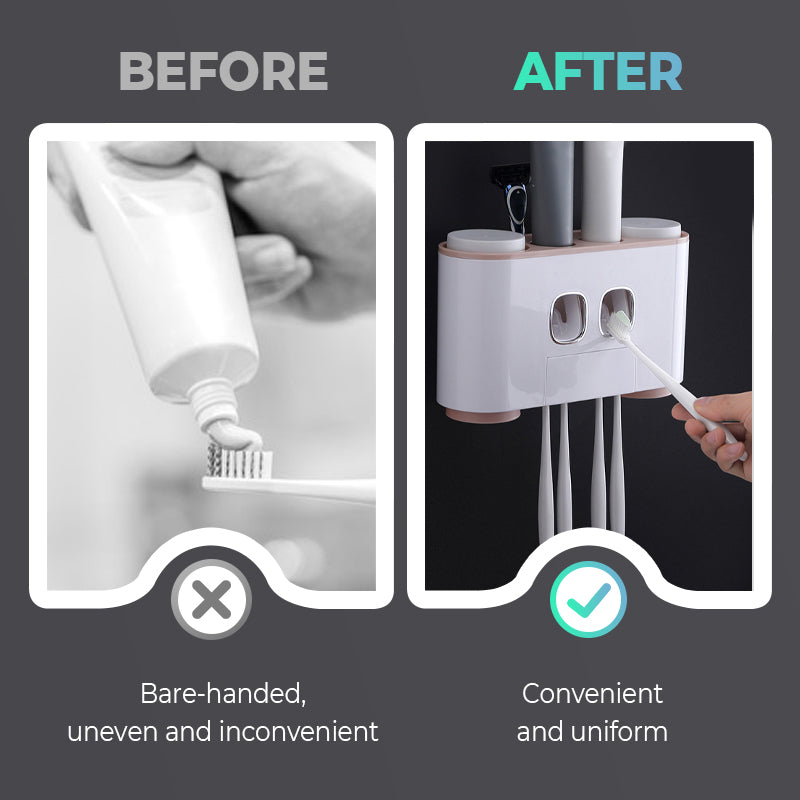 No-Drill Wall-Mounted Toothpaste Dispenser & Toothbrush and Cup Holder