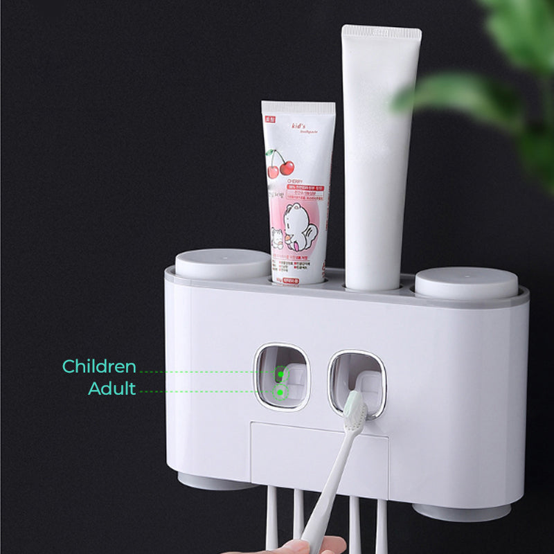 No-Drill Wall-Mounted Toothpaste Dispenser & Toothbrush and Cup Holder