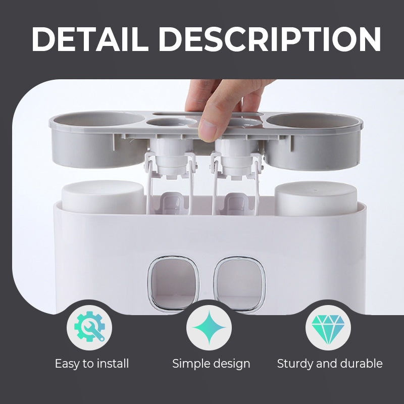 No-Drill Wall-Mounted Toothpaste Dispenser & Toothbrush and Cup Holder