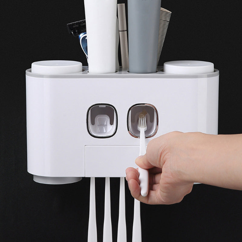 No-Drill Wall-Mounted Toothpaste Dispenser & Toothbrush and Cup Holder