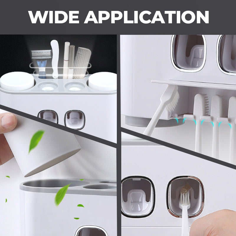 No-Drill Wall-Mounted Toothpaste Dispenser & Toothbrush and Cup Holder