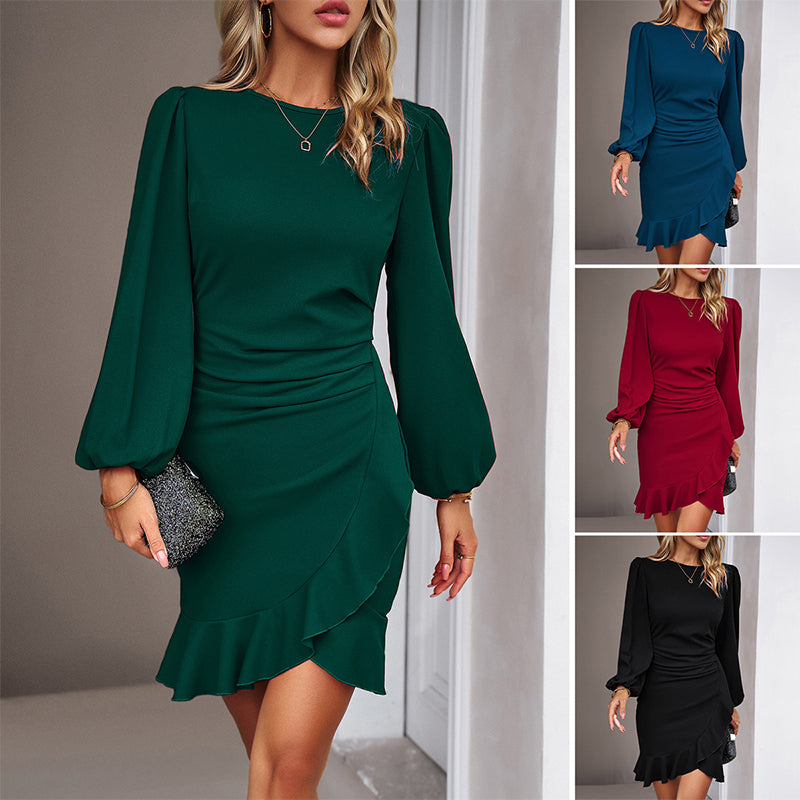 👠💋Elegant women's dress with puff sleeves and fringed hem