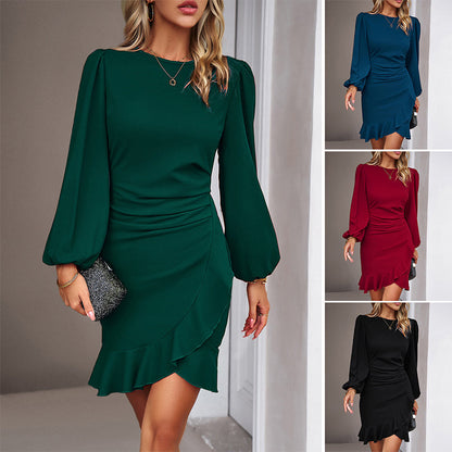 👠💋Elegant women's dress with puff sleeves and fringed hem