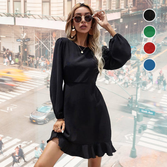 👠💋Elegant women's dress with puff sleeves and fringed hem