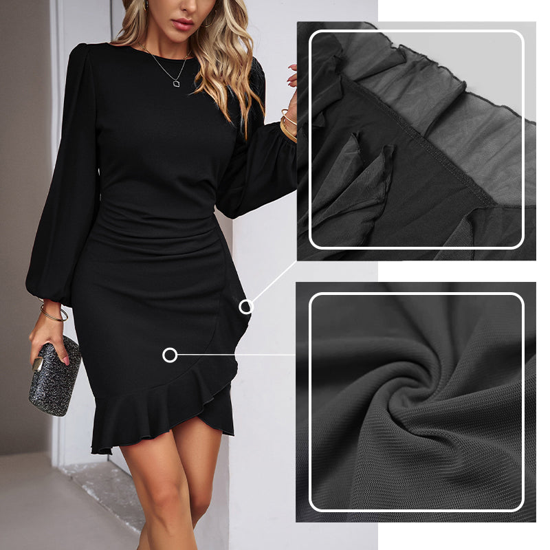 👠💋Elegant women's dress with puff sleeves and fringed hem