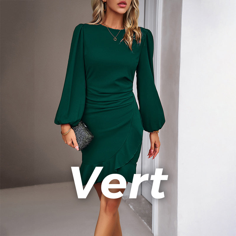 👠💋Elegant women's dress with puff sleeves and fringed hem