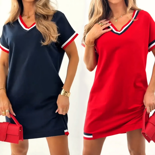 🔥New Product Discount🎞️ Women's Striped Splicing Dress – Retro Vibes, Modern Comfort
