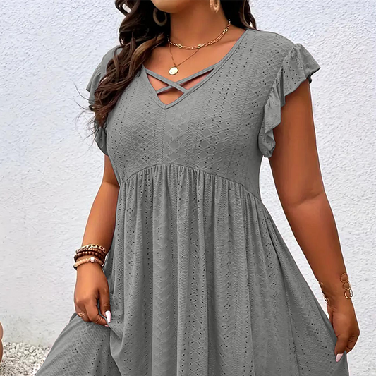 Women's V-Neck Ruffle Trim Dress