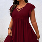 Women's V-Neck Ruffle Trim Dress