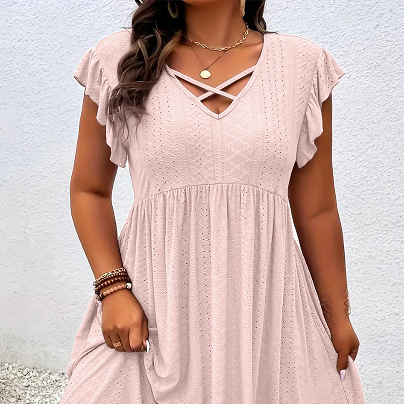 Women's V-Neck Ruffle Trim Dress