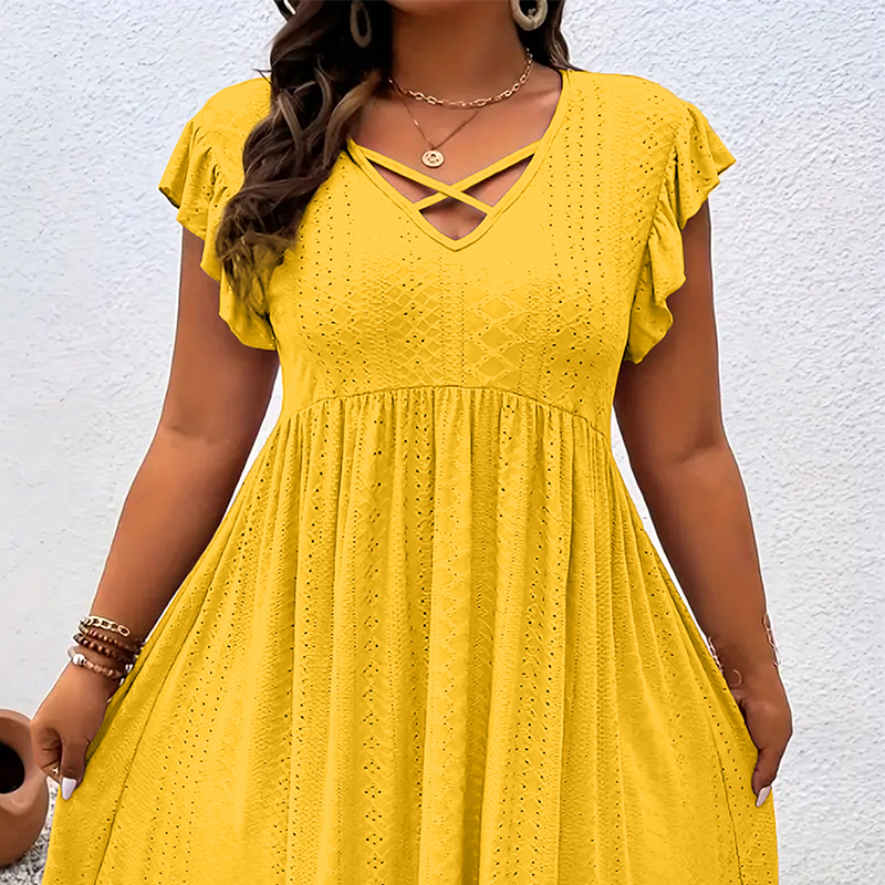 Women's V-Neck Ruffle Trim Dress