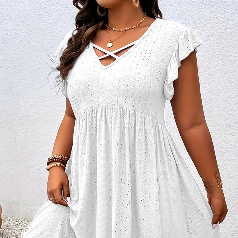 Women's V-Neck Ruffle Trim Dress