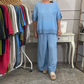 Women's Casual Top & Wide-Leg Pants Set
