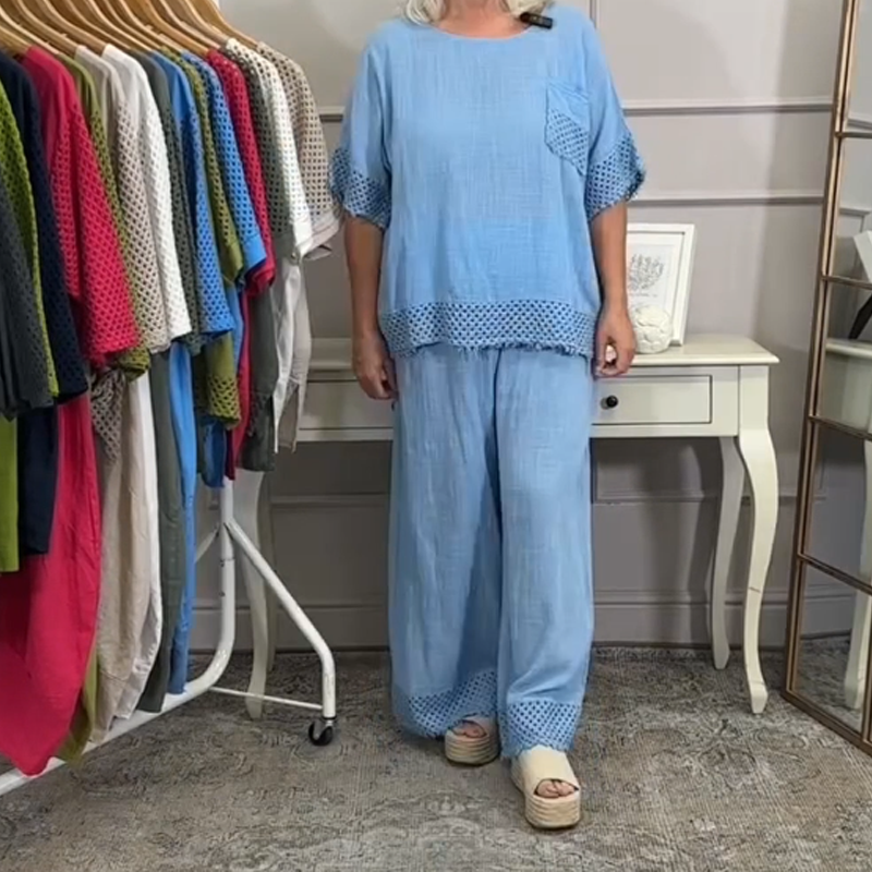 Women's Casual Top & Wide-Leg Pants Set