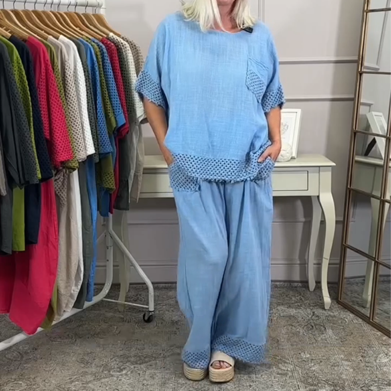 Women's Casual Top & Wide-Leg Pants Set