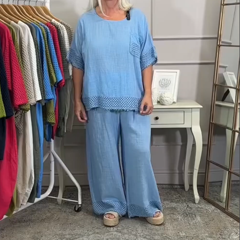 Women's Casual Top & Wide-Leg Pants Set