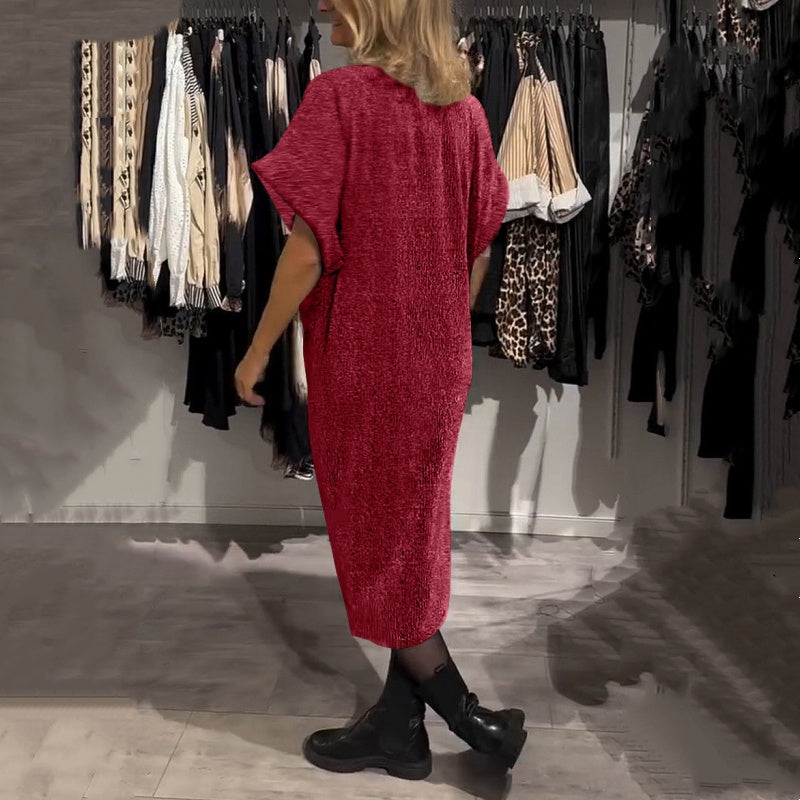 Women's Stylish V-Neck Glitter Midi Dress