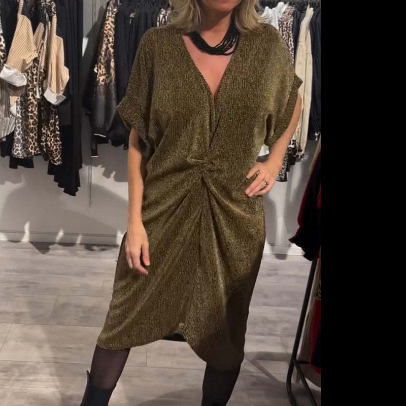 Women's Stylish V-Neck Glitter Midi Dress