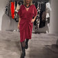 Women's Stylish V-Neck Glitter Midi Dress
