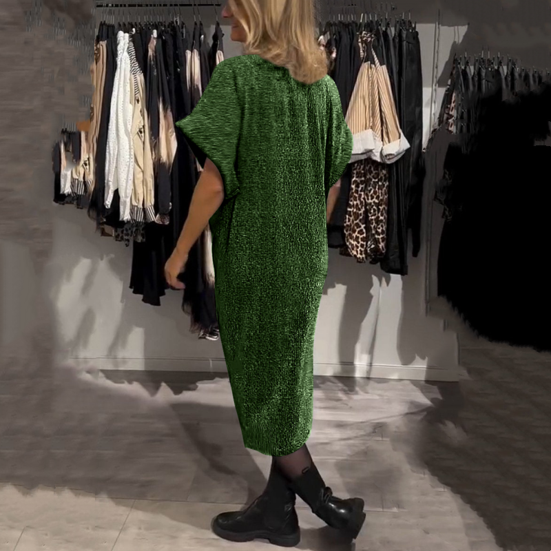Women's Stylish V-Neck Glitter Midi Dress