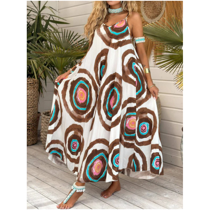 Boho Print Loose Fit Spaghetti Straps Dress